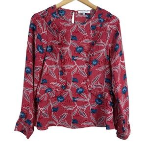 Rose & Olive Women's Blouse Red Floral Ruffles Long Sleeves Size‎ XS